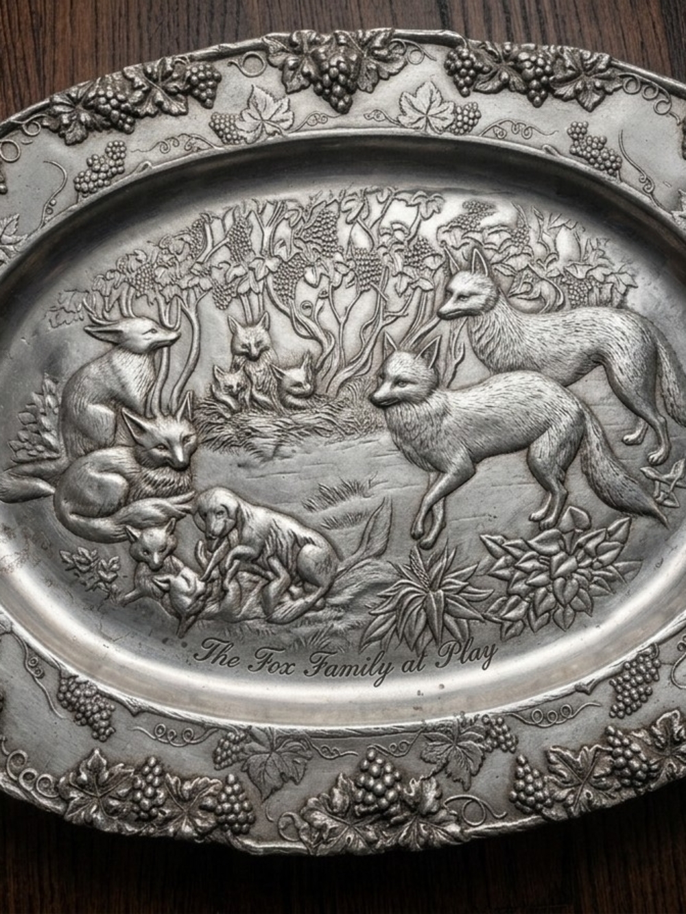 Arthur Court Silver-Tone 'The Fox Family at Play' Decorative Platter